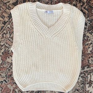 Zara V-Neck Cream Sweater Vest